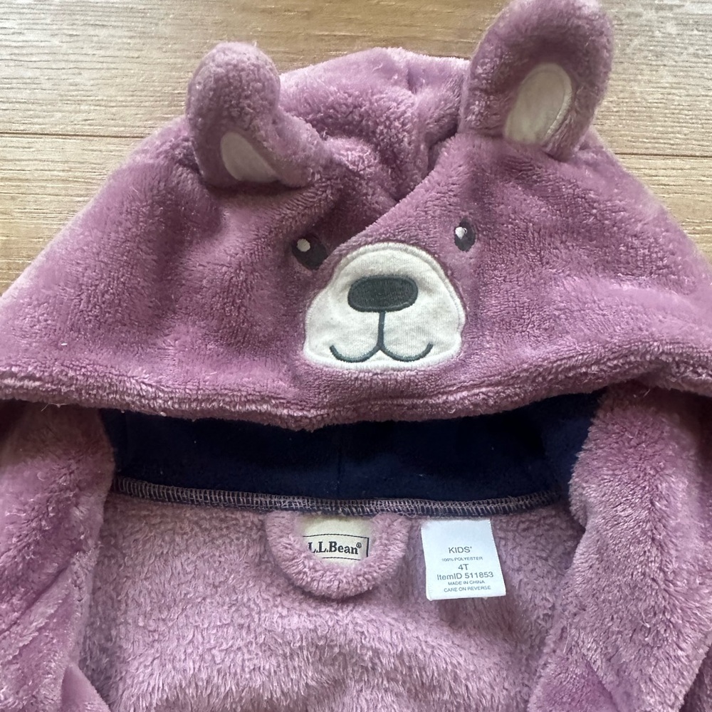 L.L. Bean Kids Plush Purple Hooded Robe - Picture 2 of 3